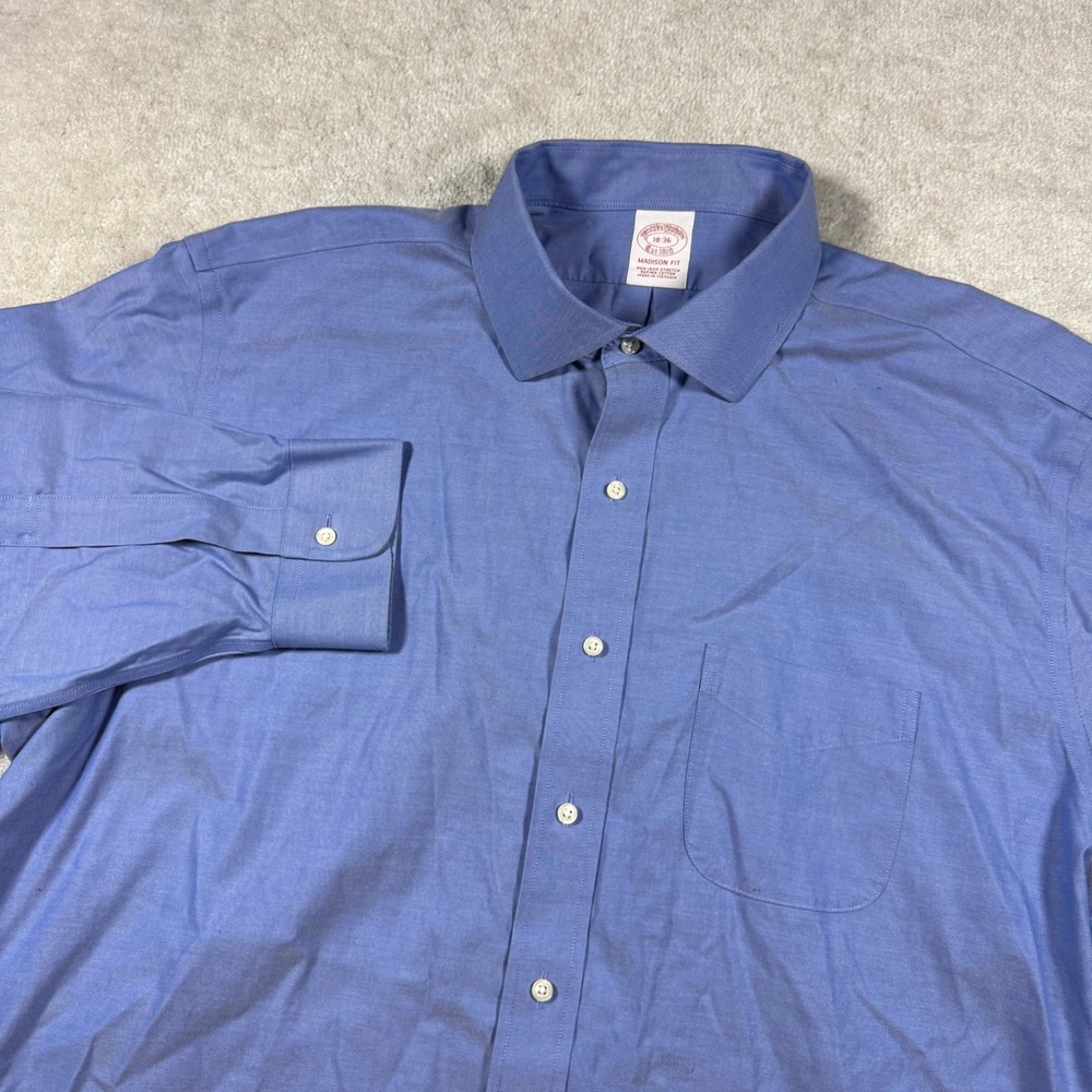 Brooks Brothers Shirt Mens 18-36 Blue Madison Fit Non-Iron Stretch Supima Cotton